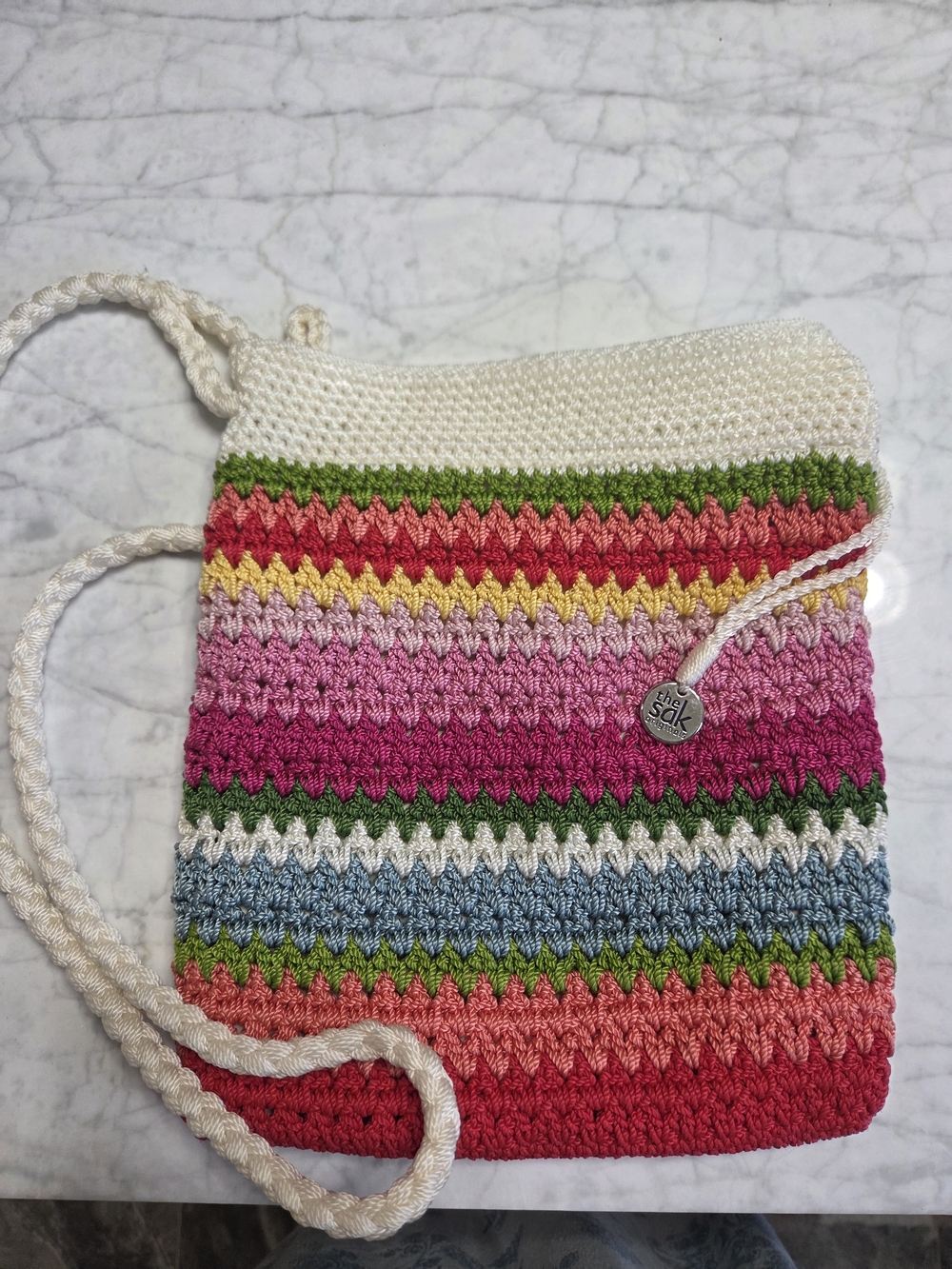 The Sak Multicolor Crochet Crossbody with Cream Strap
